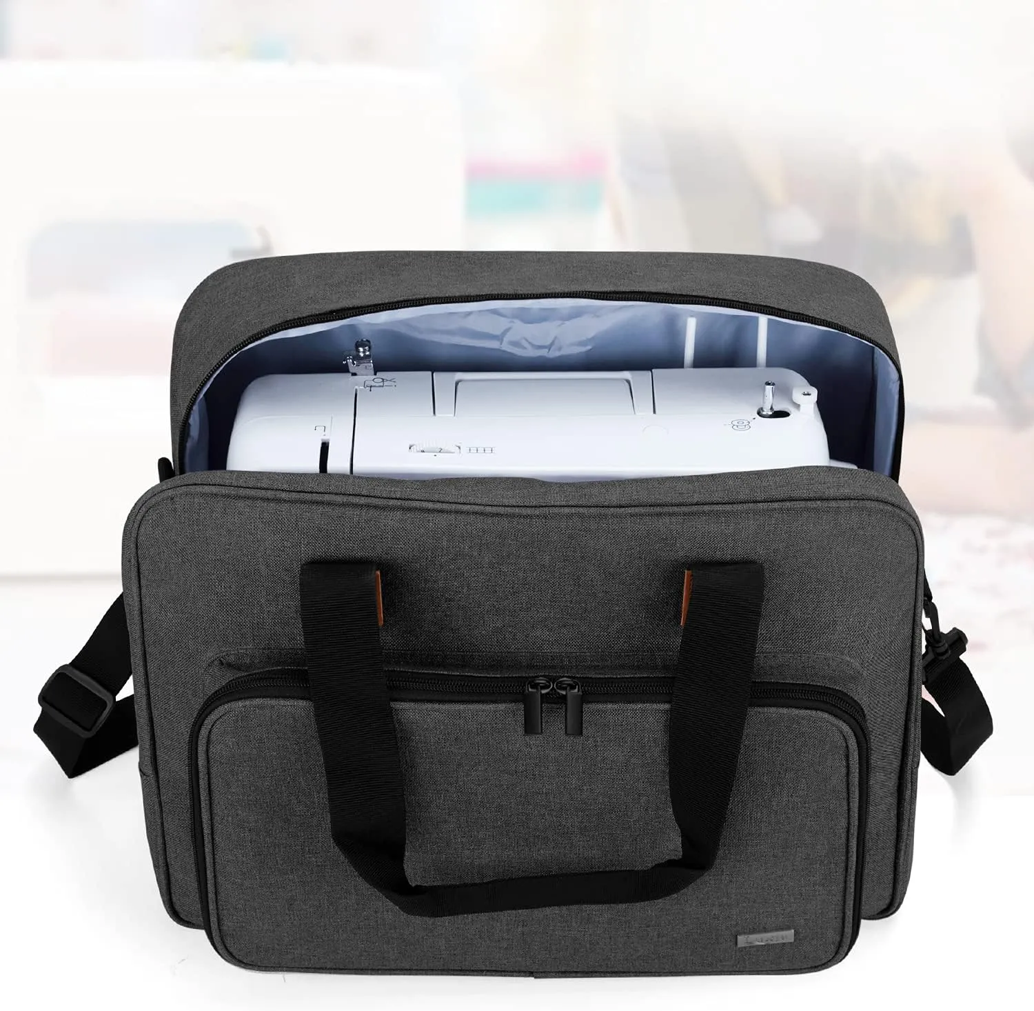 LUXJA Sewing Machine Bag, Portable Tote Bag Compatible with Most Singer, Brother Sewing Machines and Extra Sewing Accessories, Black