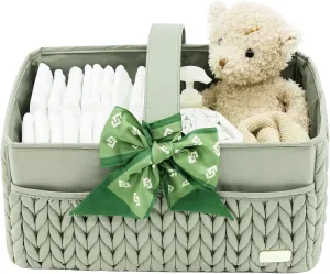 Luxurious Baby Diaper Caddy, Nursery Storage Basket for Newborn Essentials, Travel Baby Basket for Diapers Baby Wipes, Organizer Tote Bag Storage Bin, Baby Shower Gifts(Sage Green)