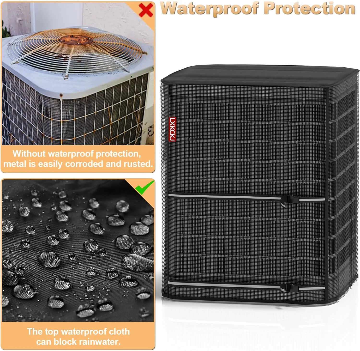 LXKCKJ Full Mesh Top Air Conditioner Cover for Outside Units- 2 in 1 Central Air conditioner Cover with 420D Waterproof Fabric and Textilene, Outdoor AC Covers Defender (Black-32x32x36)