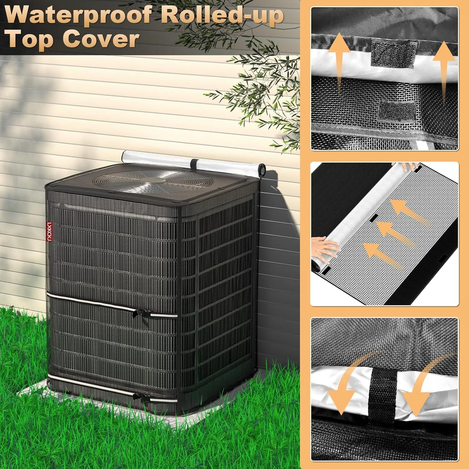 LXKCKJ Full Mesh Top Air Conditioner Cover for Outside Units- 2 in 1 Central Air conditioner Cover with 420D Waterproof Fabric and Textilene, Outdoor AC Covers Defender (Black-32x32x36)