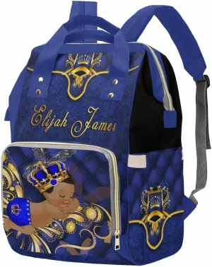 M YESCUSTOM Custom Blue Diaper Bag Boys Baby Backpack Personalized Mommy Nursing Bag with Name Customized Casual Backpack for Travel Birthday Gift