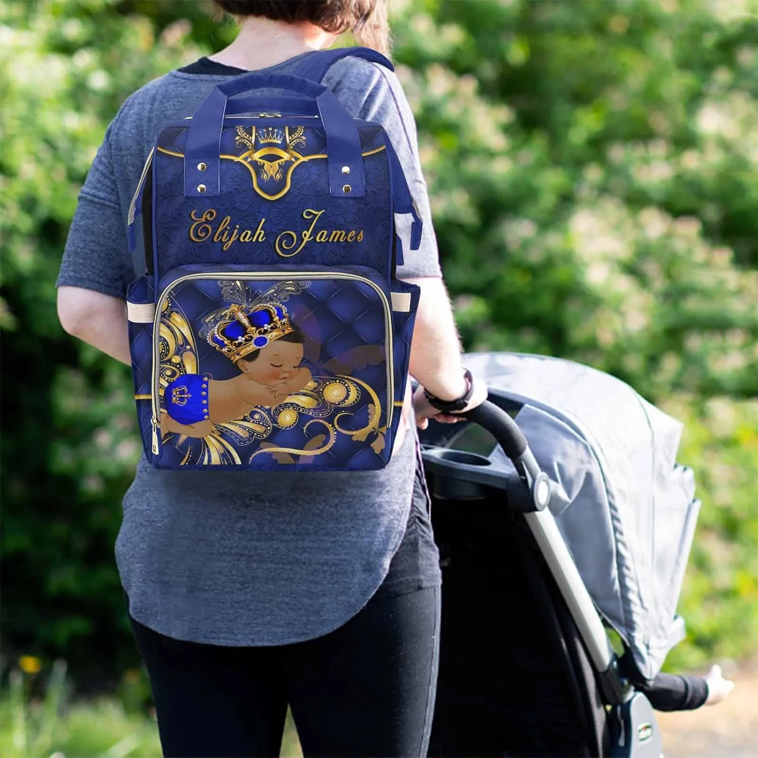 M YESCUSTOM Custom Blue Diaper Bag Boys Baby Backpack Personalized Mommy Nursing Bag with Name Customized Casual Backpack for Travel Birthday Gift