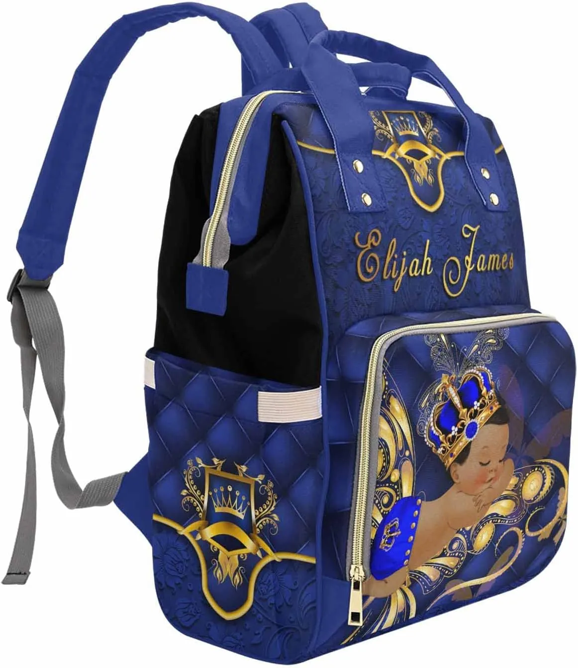 M YESCUSTOM Custom Blue Diaper Bag Boys Baby Backpack Personalized Mommy Nursing Bag with Name Customized Casual Backpack for Travel Birthday Gift