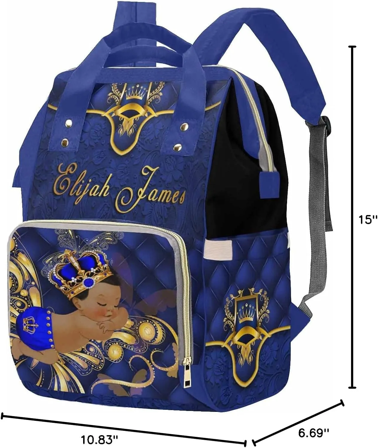 M YESCUSTOM Custom Blue Diaper Bag Boys Baby Backpack Personalized Mommy Nursing Bag with Name Customized Casual Backpack for Travel Birthday Gift
