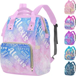 M YESCUSTOM Custom Diaper Bag Backpack for Girls Boys Large Capacity with Pockets Gradient Pink Blue Personalized Baby Diaper Bags for Mom Waterproof Nappy Baby Bag with Name Mothers Day Gift
