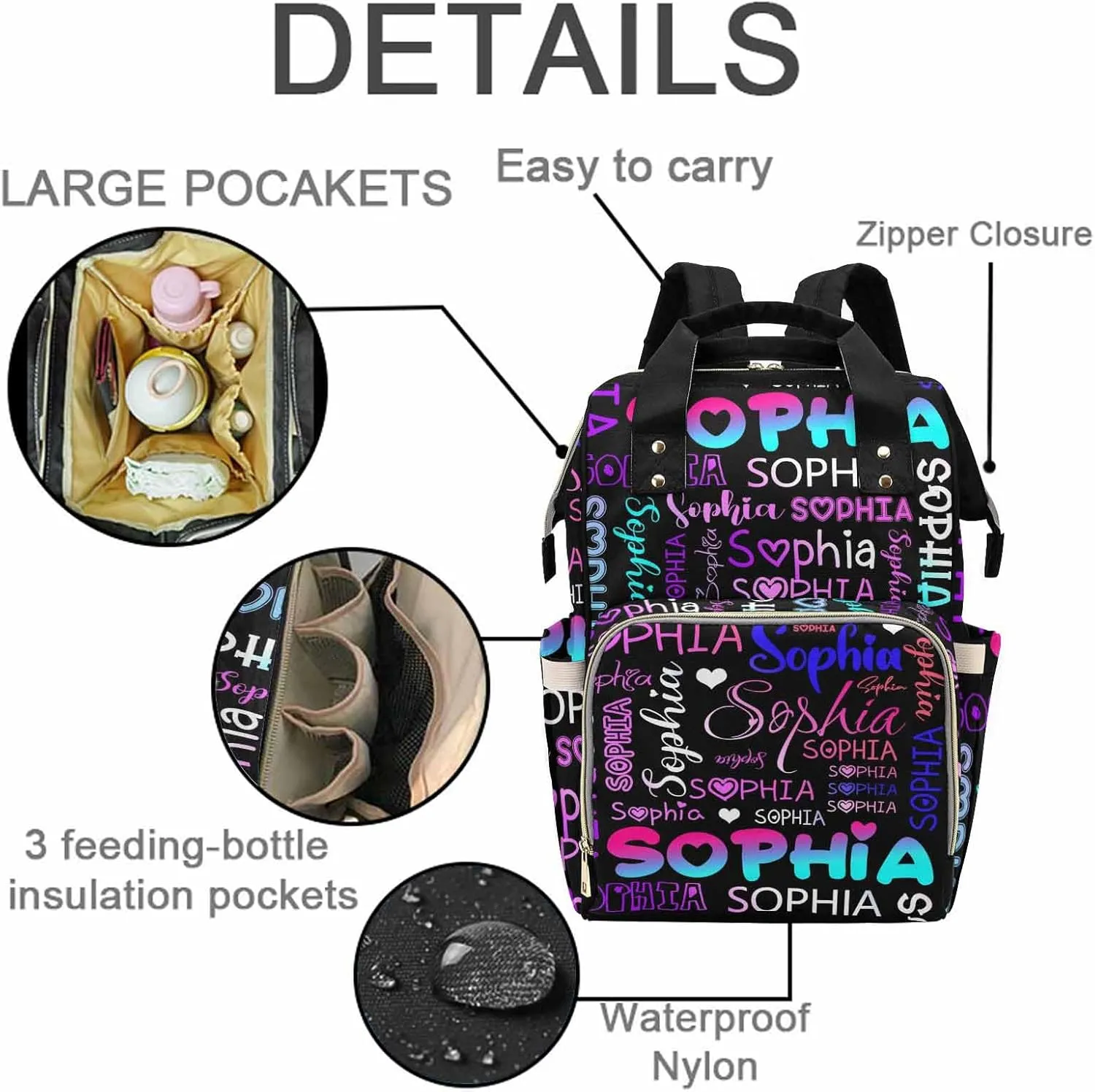 M YESCUSTOM Custom Diaper Bag Backpack for Girls Boys Large Capacity with Pockets Gradient Pink Blue Personalized Baby Diaper Bags for Mom Waterproof Nappy Baby Bag with Name Mothers Day Gift