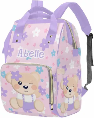 M YESCUSTOM Custom Diaper Bag for Women Personalized Flower Baby Bag Cartoon Bear Design Customized Mom Travel Backpack
