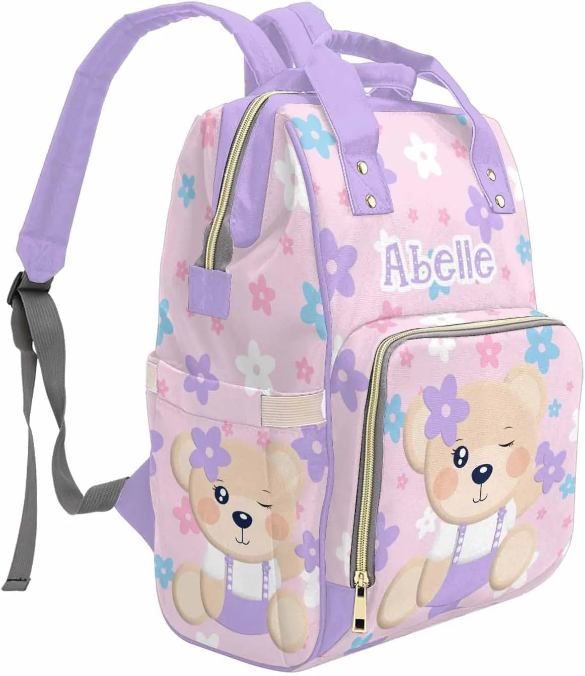 M YESCUSTOM Custom Diaper Bag for Women Personalized Flower Baby Bag Cartoon Bear Design Customized Mom Travel Backpack