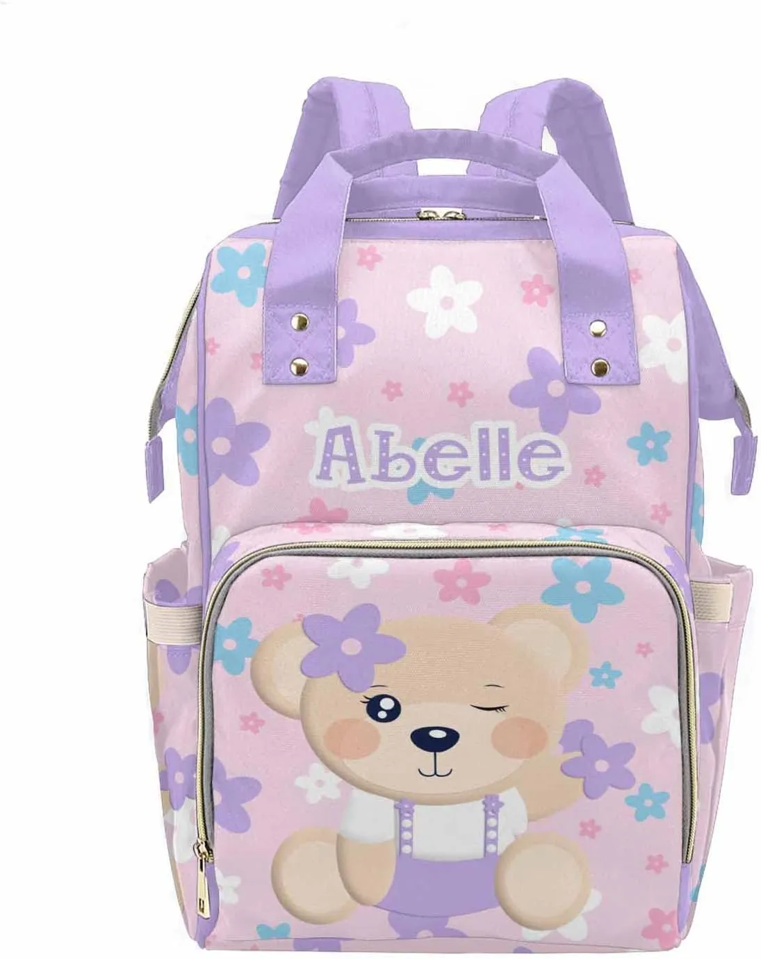 M YESCUSTOM Custom Diaper Bag for Women Personalized Flower Baby Bag Cartoon Bear Design Customized Mom Travel Backpack