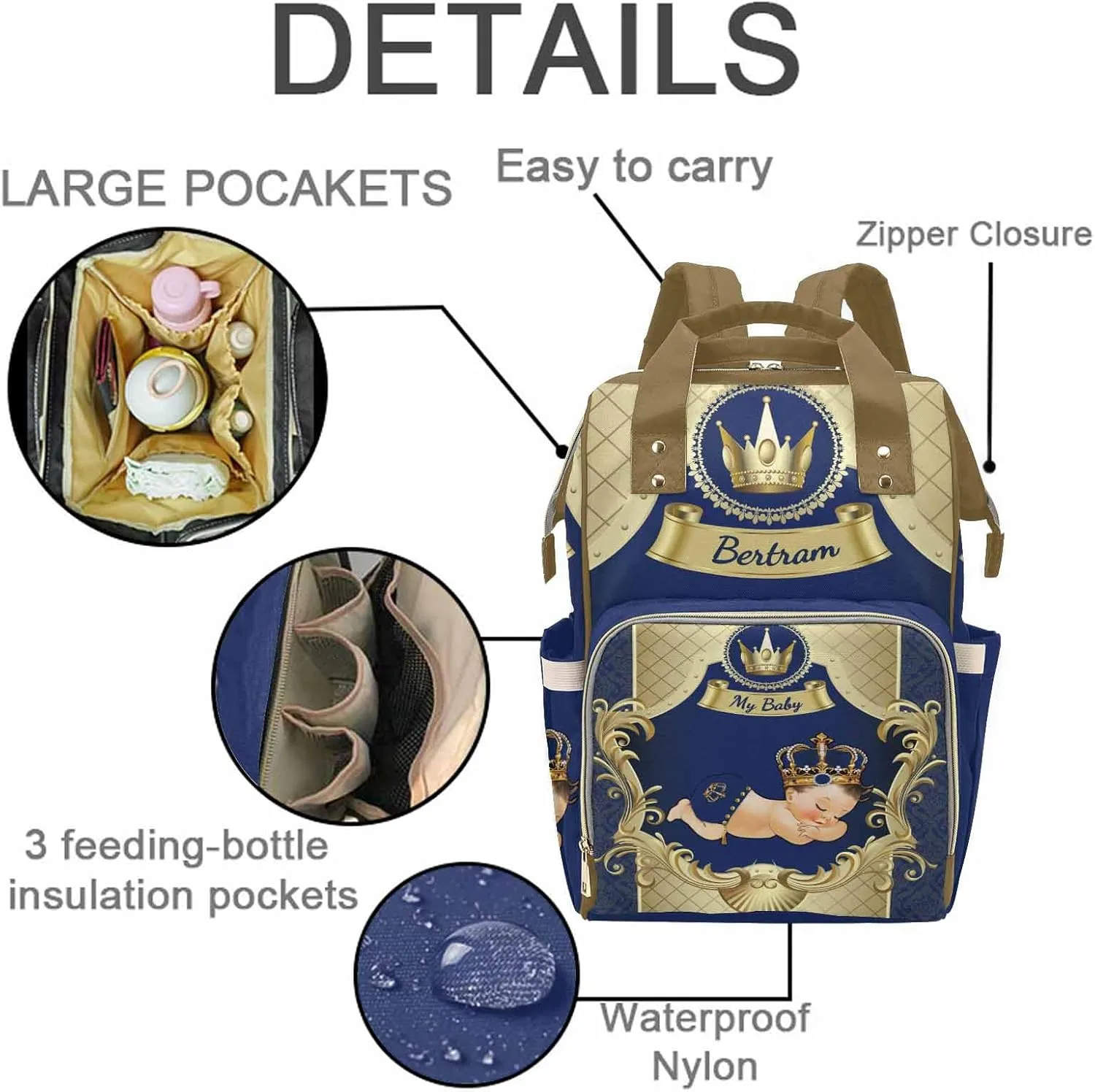 M YESCUSTOM Custom Name Diaper Bag Yellow Backpack Multi Function Waterproof Daypack for Women Portable Mommy Nursing Daypack Personalized Handbag New Born Gift