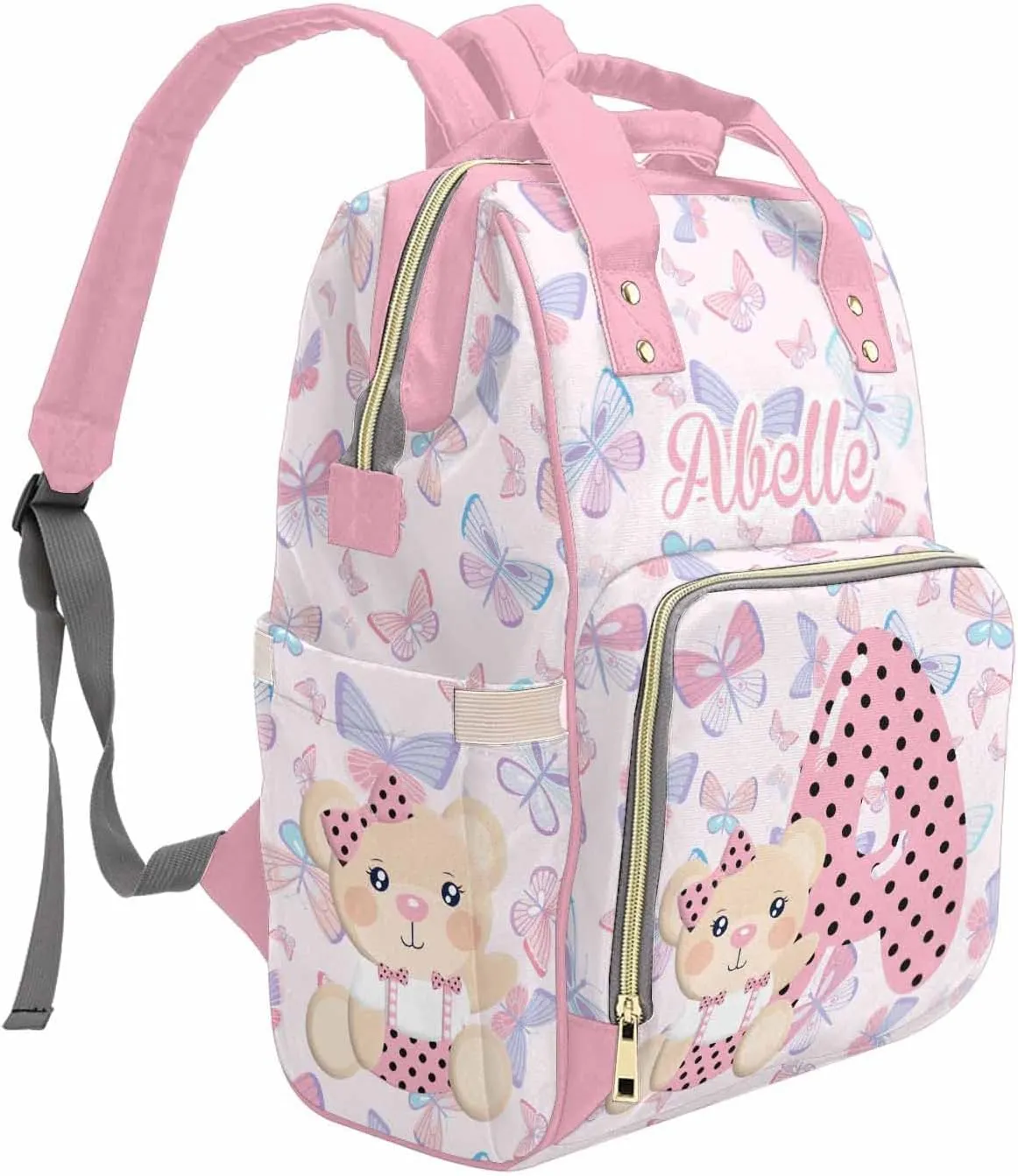 M YESCUSTOM Customized Diaper Bags for Women Personalized Name Letter Daby Bag Backpack for Women Mom Travel Backpack Pink