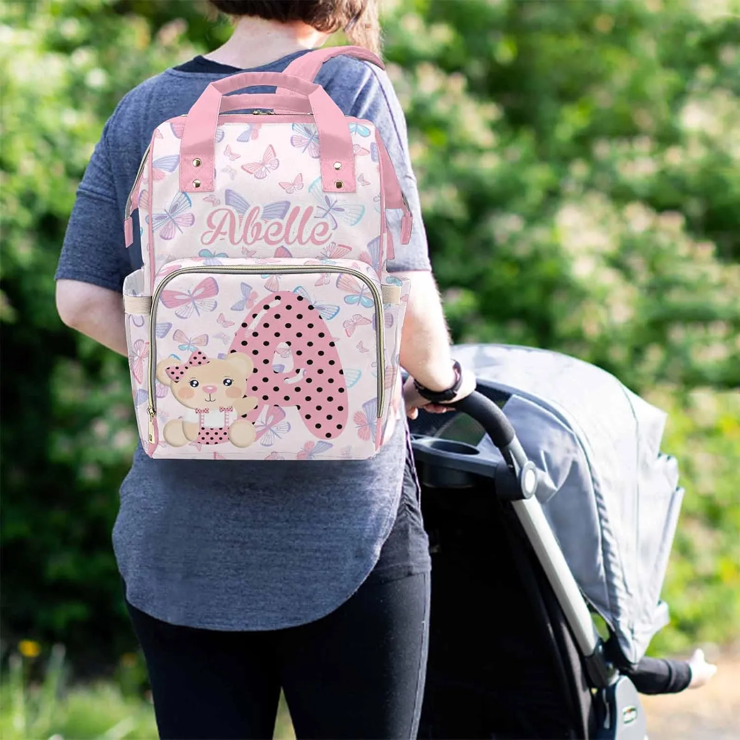 M YESCUSTOM Customized Diaper Bags for Women Personalized Name Letter Daby Bag Backpack for Women Mom Travel Backpack Pink