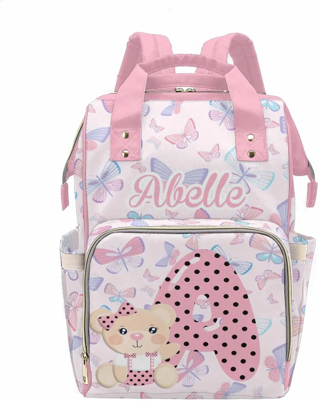 M YESCUSTOM Customized Diaper Bags for Women Personalized Name Letter Daby Bag Backpack for Women Mom Travel Backpack Pink