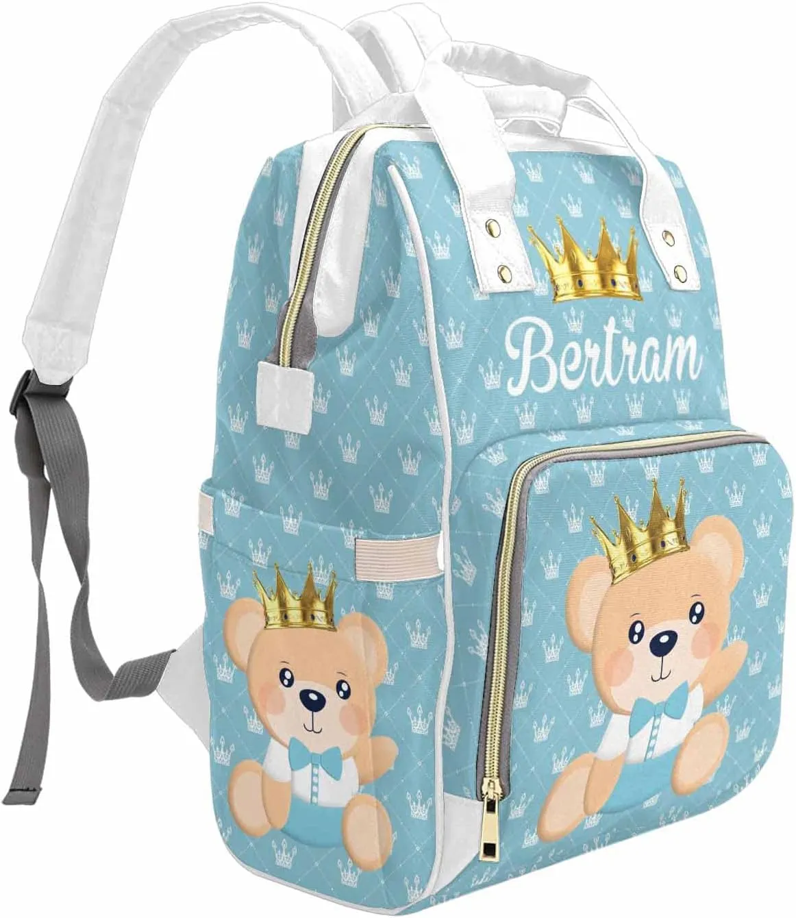 M YESCUSTOM Diaper Bag Custom Name Personalized Crown Diaper Bag with Cartoon Prince Bear Suits for Women Travel Outdoor Use Light Blue