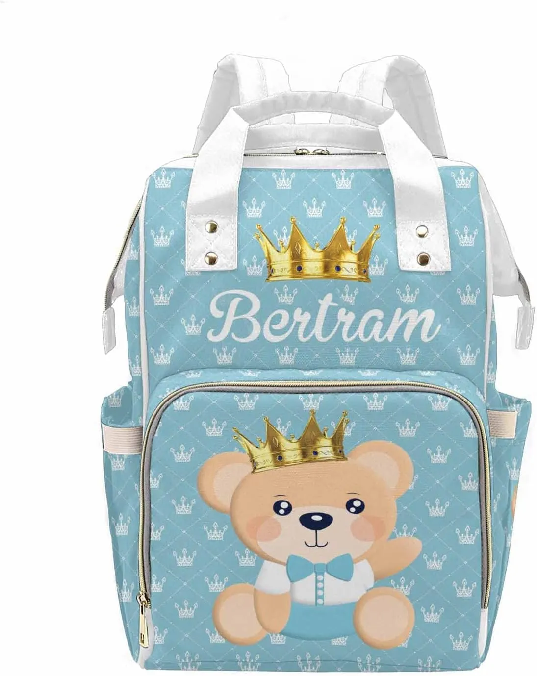 M YESCUSTOM Diaper Bag Custom Name Personalized Crown Diaper Bag with Cartoon Prince Bear Suits for Women Travel Outdoor Use Light Blue