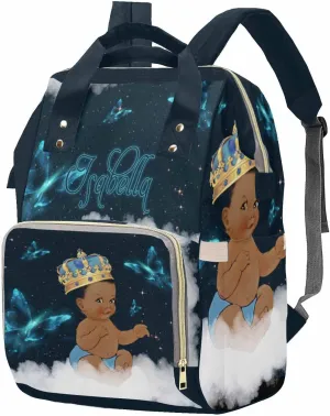 M YESCUSTOM Personalized African Men Diaper Bag with Blue Butterfly Custom Nylon Name Mommy Nursing Backpack Nappy Daypack with Large Capacity for Travel Holiday Gift for Women