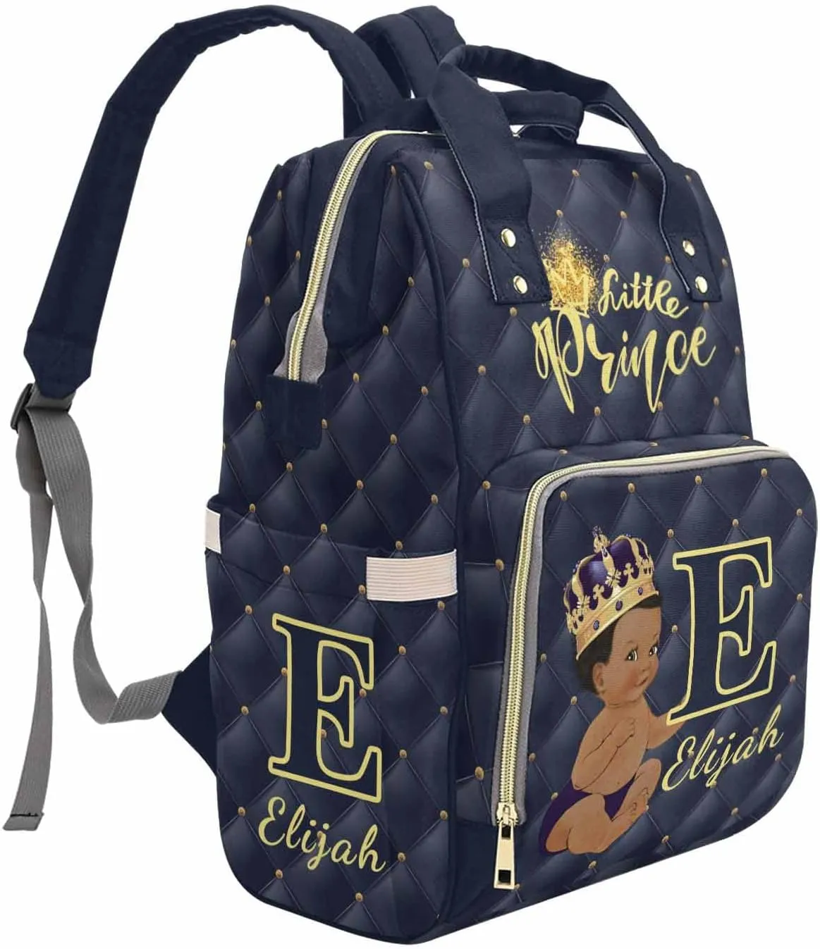 M YESCUSTOM Personalized Diaper Bag for Boys Baby, Large Capacity Custom Blue Crown Diaper Bag with Name, Waterproof Boys Baby Bag Backpack with Adjustable Shoulder Straps Nappy Bag
