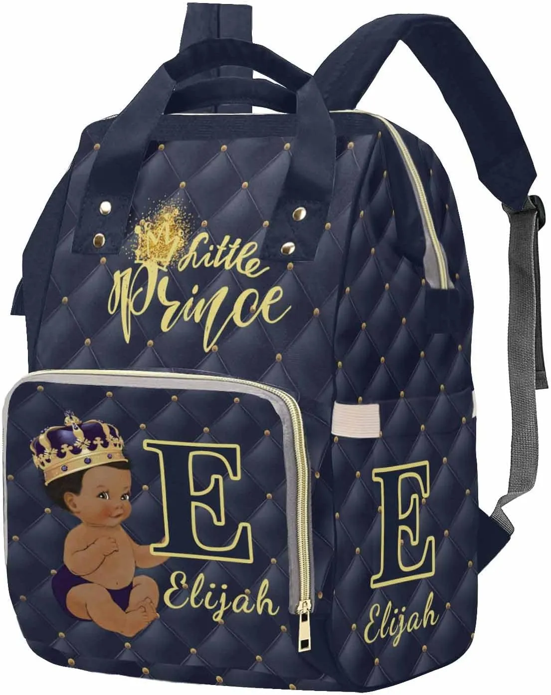 M YESCUSTOM Personalized Diaper Bag for Boys Baby, Large Capacity Custom Blue Crown Diaper Bag with Name, Waterproof Boys Baby Bag Backpack with Adjustable Shoulder Straps Nappy Bag