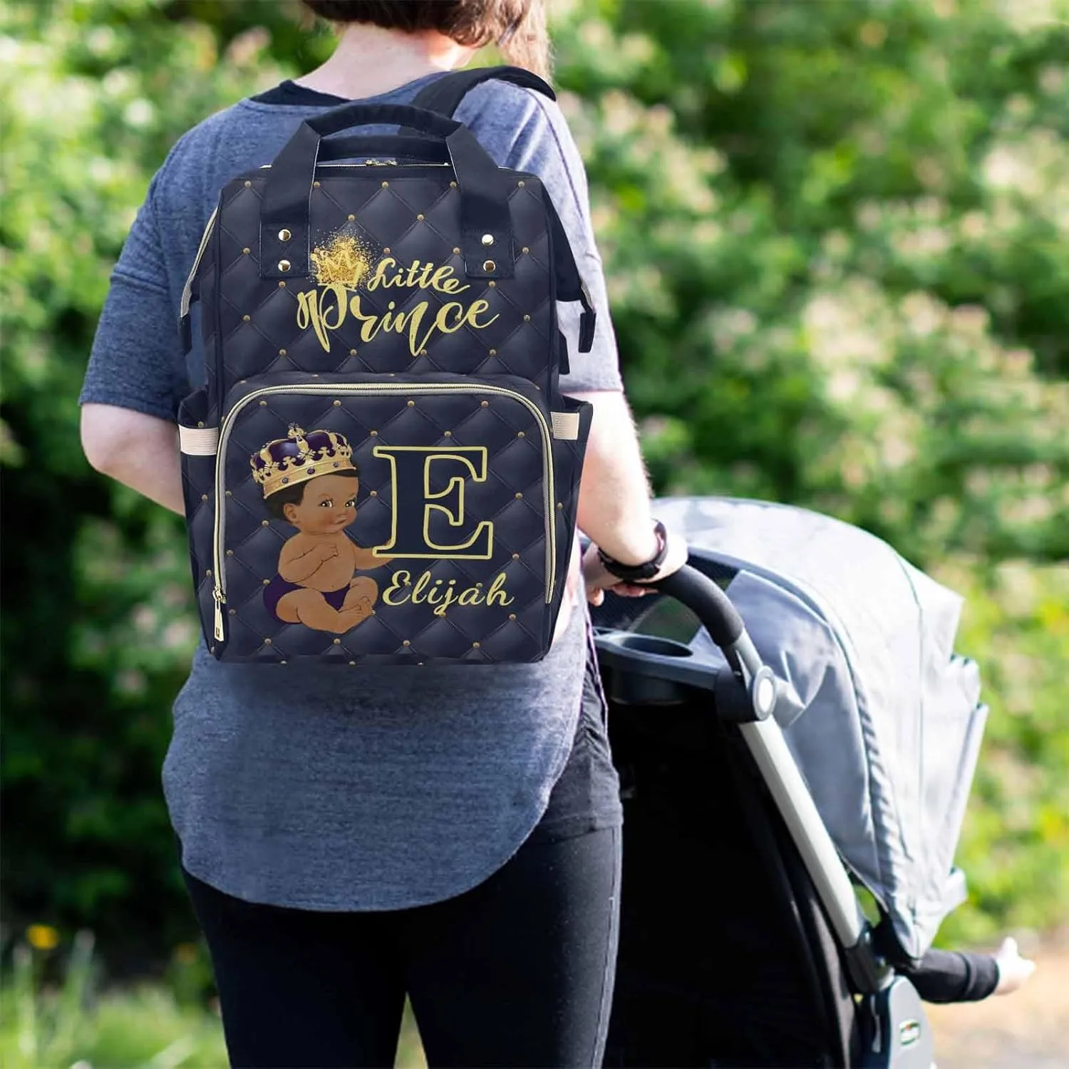 M YESCUSTOM Personalized Diaper Bag for Boys Baby, Large Capacity Custom Blue Crown Diaper Bag with Name, Waterproof Boys Baby Bag Backpack with Adjustable Shoulder Straps Nappy Bag