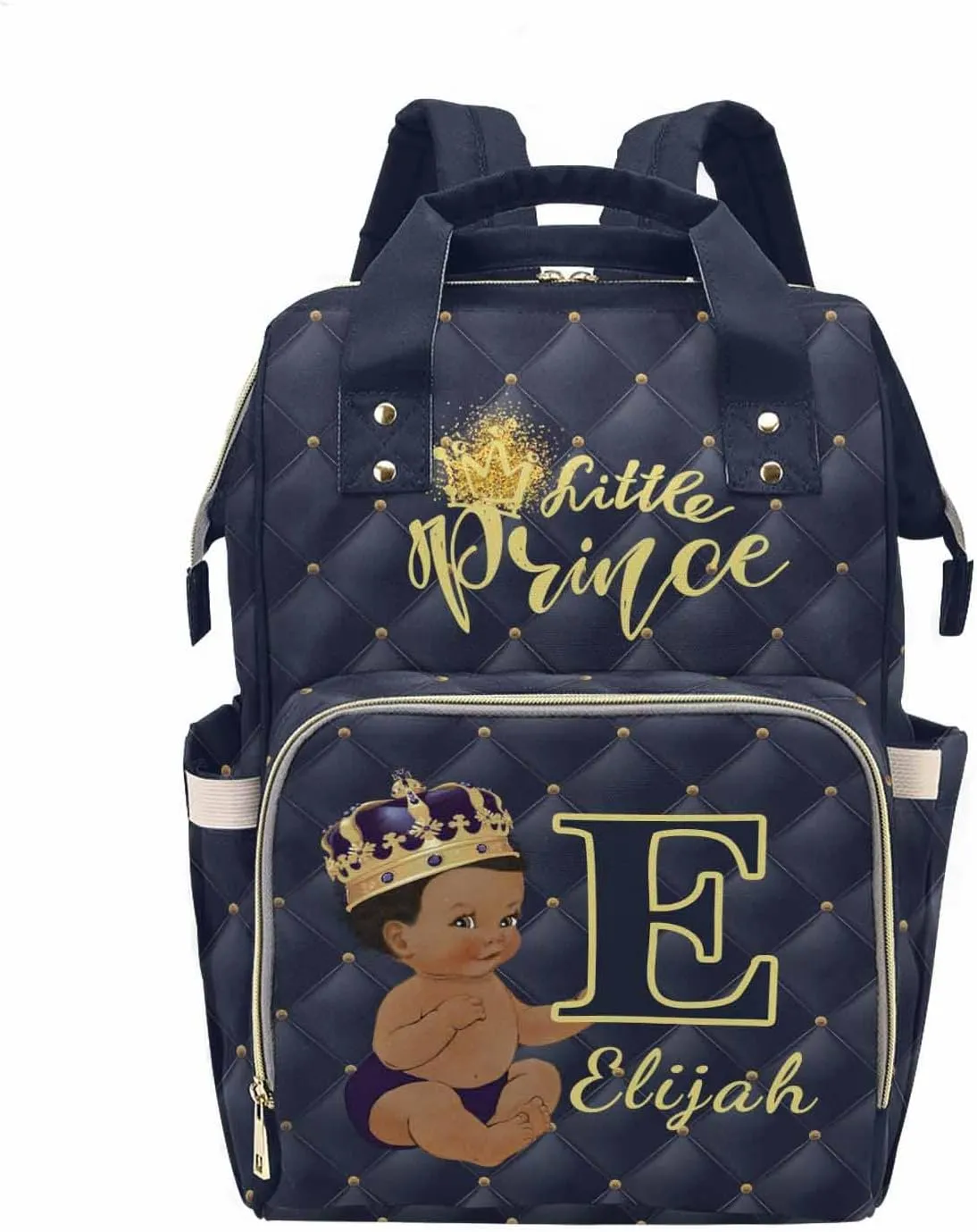 M YESCUSTOM Personalized Diaper Bag for Boys Baby, Large Capacity Custom Blue Crown Diaper Bag with Name, Waterproof Boys Baby Bag Backpack with Adjustable Shoulder Straps Nappy Bag