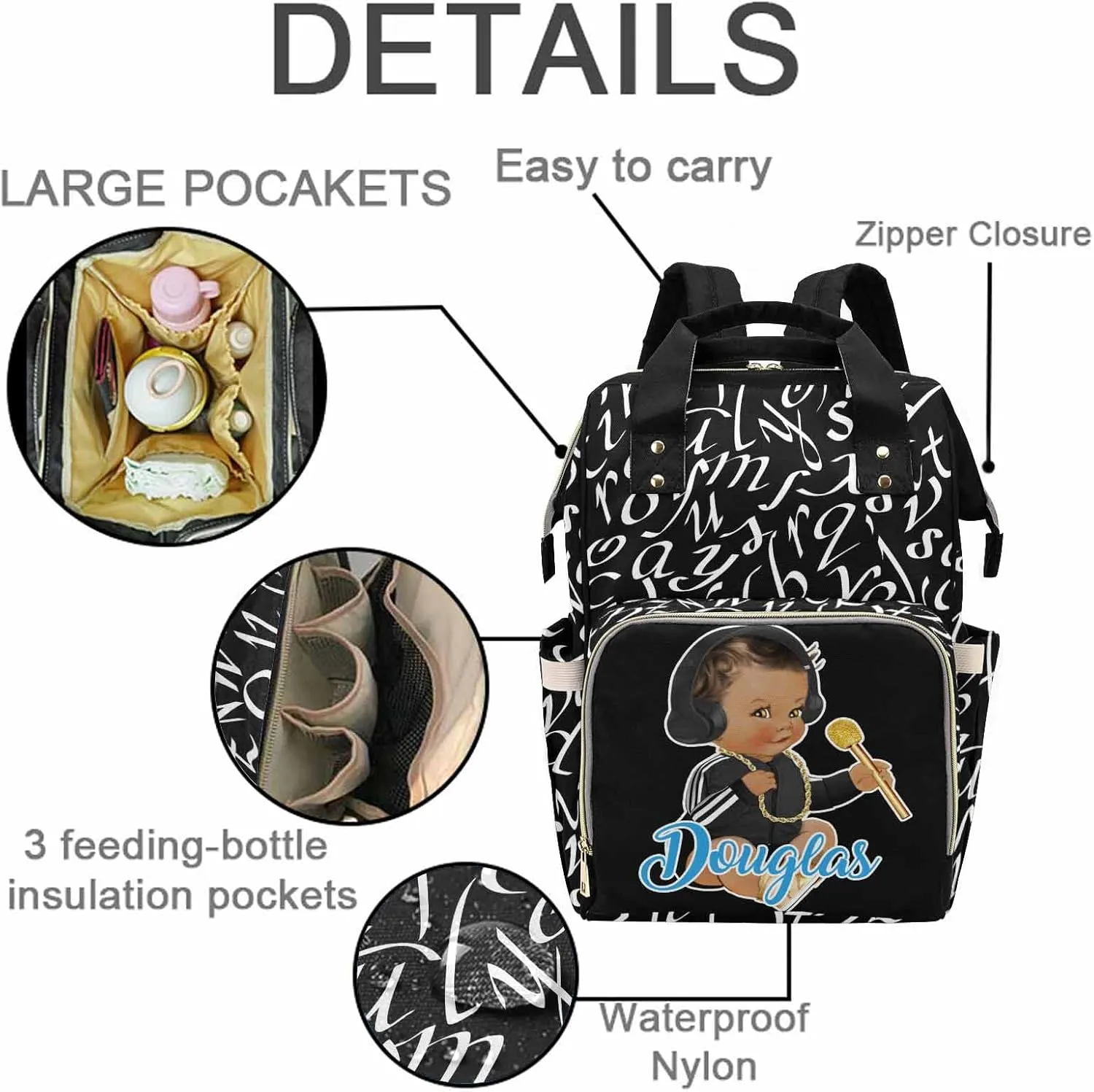 M YESCUSTOM Personalized Diaper Bag for Custom Mommy Nursing Daypack with Large Capacity for Travel Birthday Gift for Women
