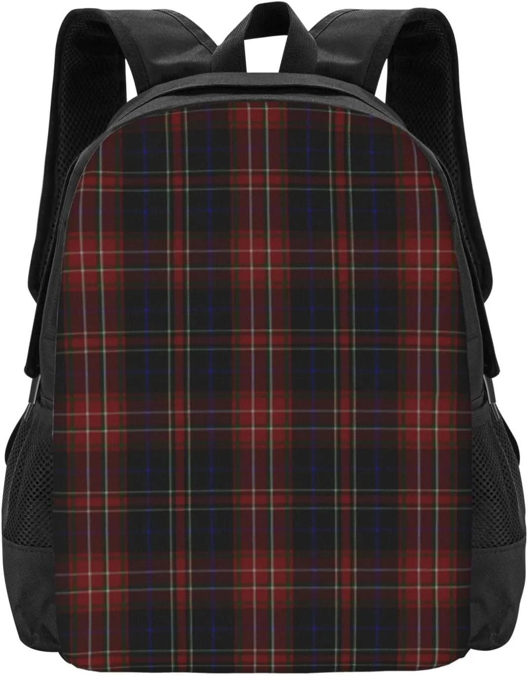Macdonald Tartan Plaid Black Red Compact Travel Backpack – 15” Laptop-Friendly, Breathable & Water-Resistant Design