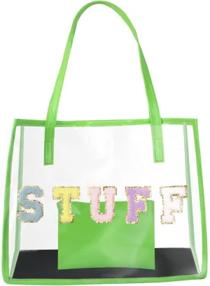 Maciebelle 2Pcs Clear Stuff Tote Bag Set for Stadium, Large Transparent Bag with Handle for Sporting Music Festivals