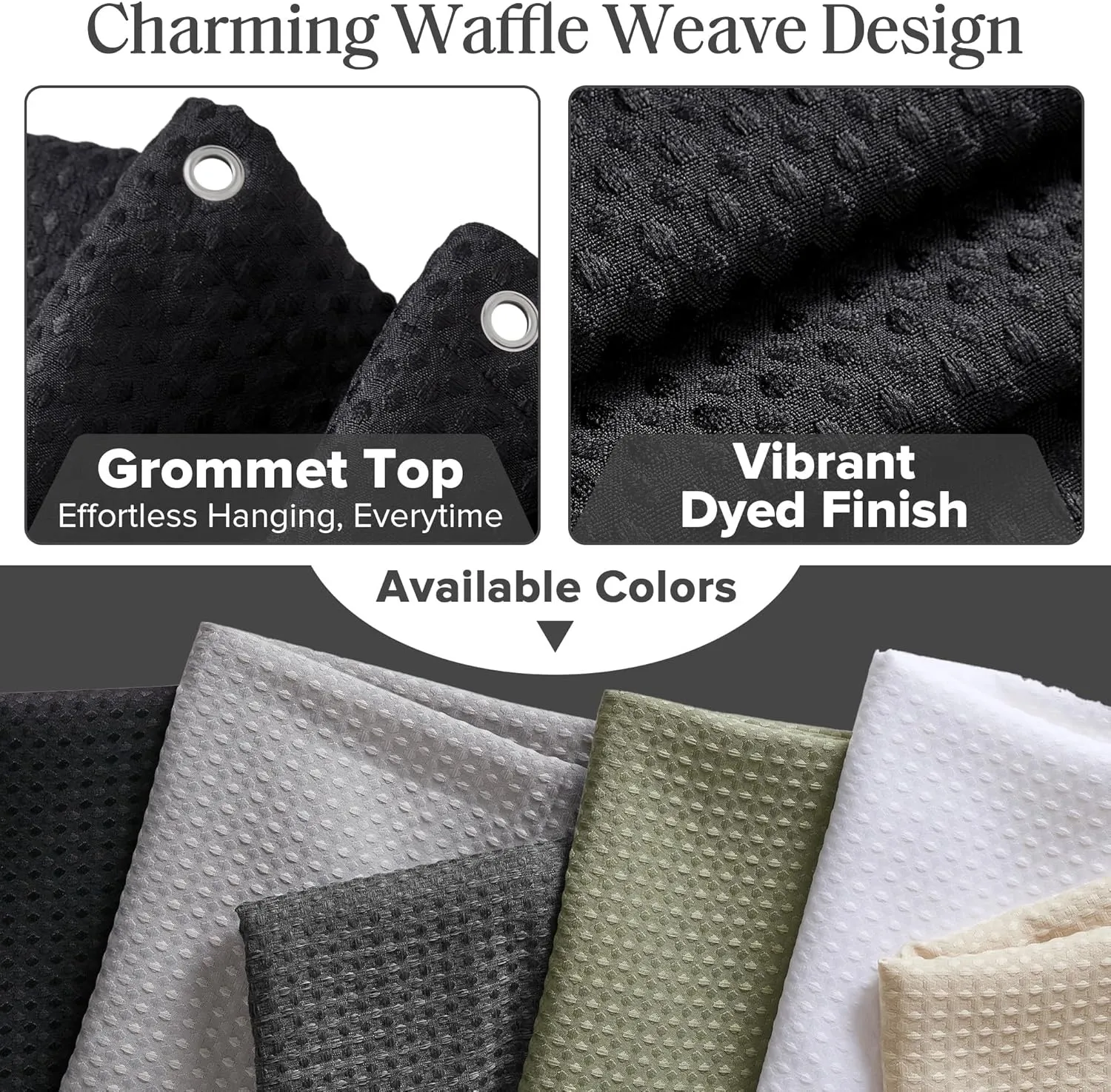 Madison Park Shower Curtain Waffle Weave, Vibrant Dyed, Waffle Shower Curtain 3M Scotchgard Moisture Management, Farmhouse Shower Curtains for Bathroom, Standard: 72x72 Black