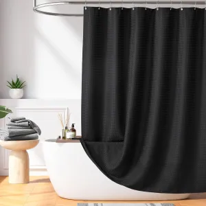 Madison Park Shower Curtain Waffle Weave, Vibrant Dyed, Waffle Shower Curtain 3M Scotchgard Moisture Management, Farmhouse Shower Curtains for Bathroom, Standard: 72x72 Black