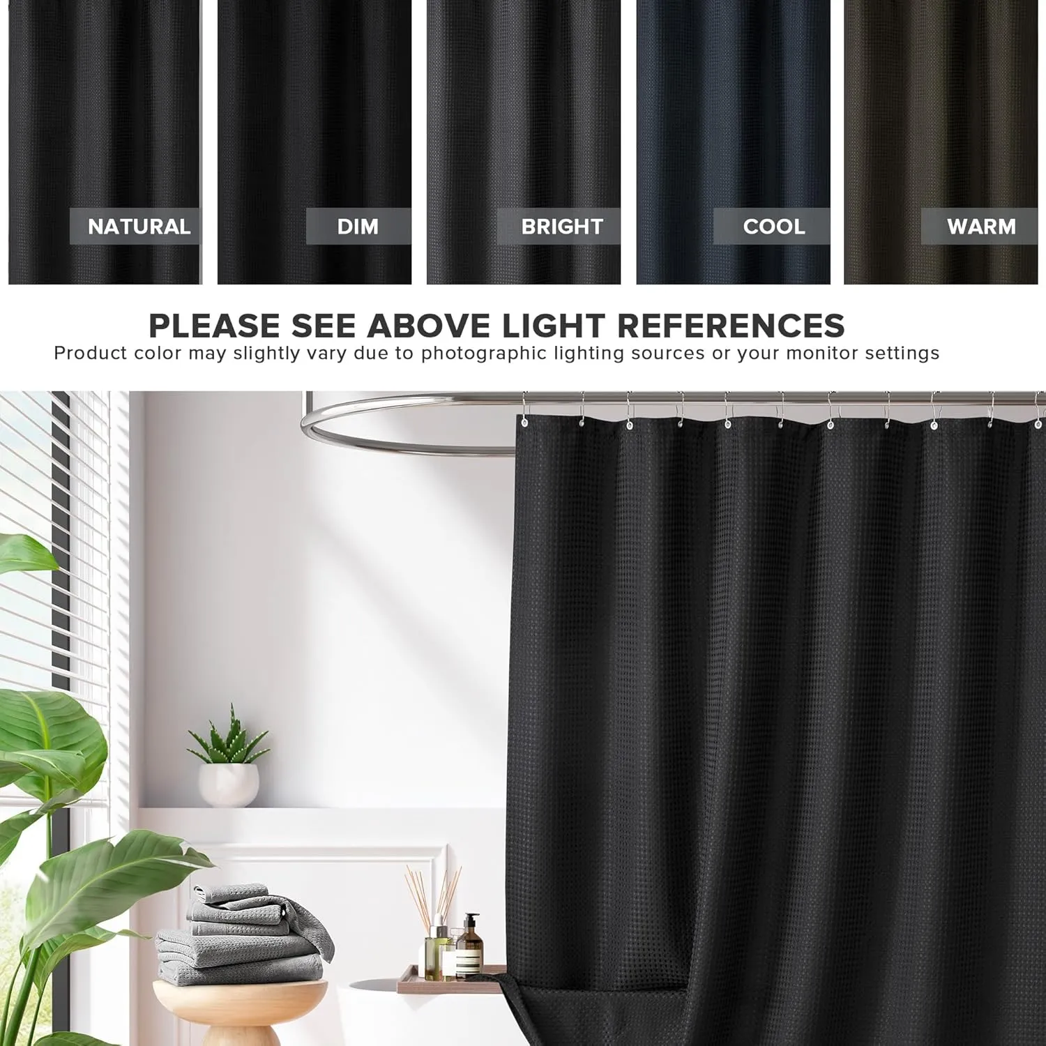 Madison Park Shower Curtain Waffle Weave, Vibrant Dyed, Waffle Shower Curtain 3M Scotchgard Moisture Management, Farmhouse Shower Curtains for Bathroom, Standard: 72x72 Black