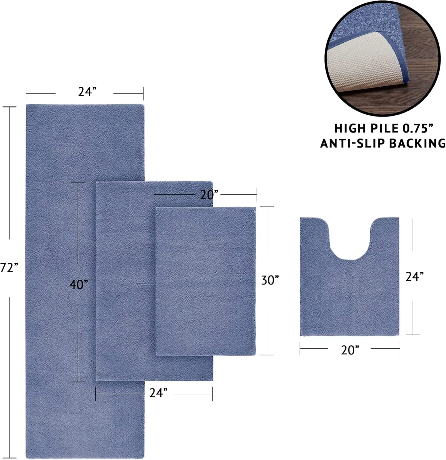 Madison Park Signature Marshmallow Bathroom Rug Non Slip, Luxrurious Plush Bath Mat, Absorbent, Quick Dry, Spa Design Bath Room Décor, 20x24, Navy