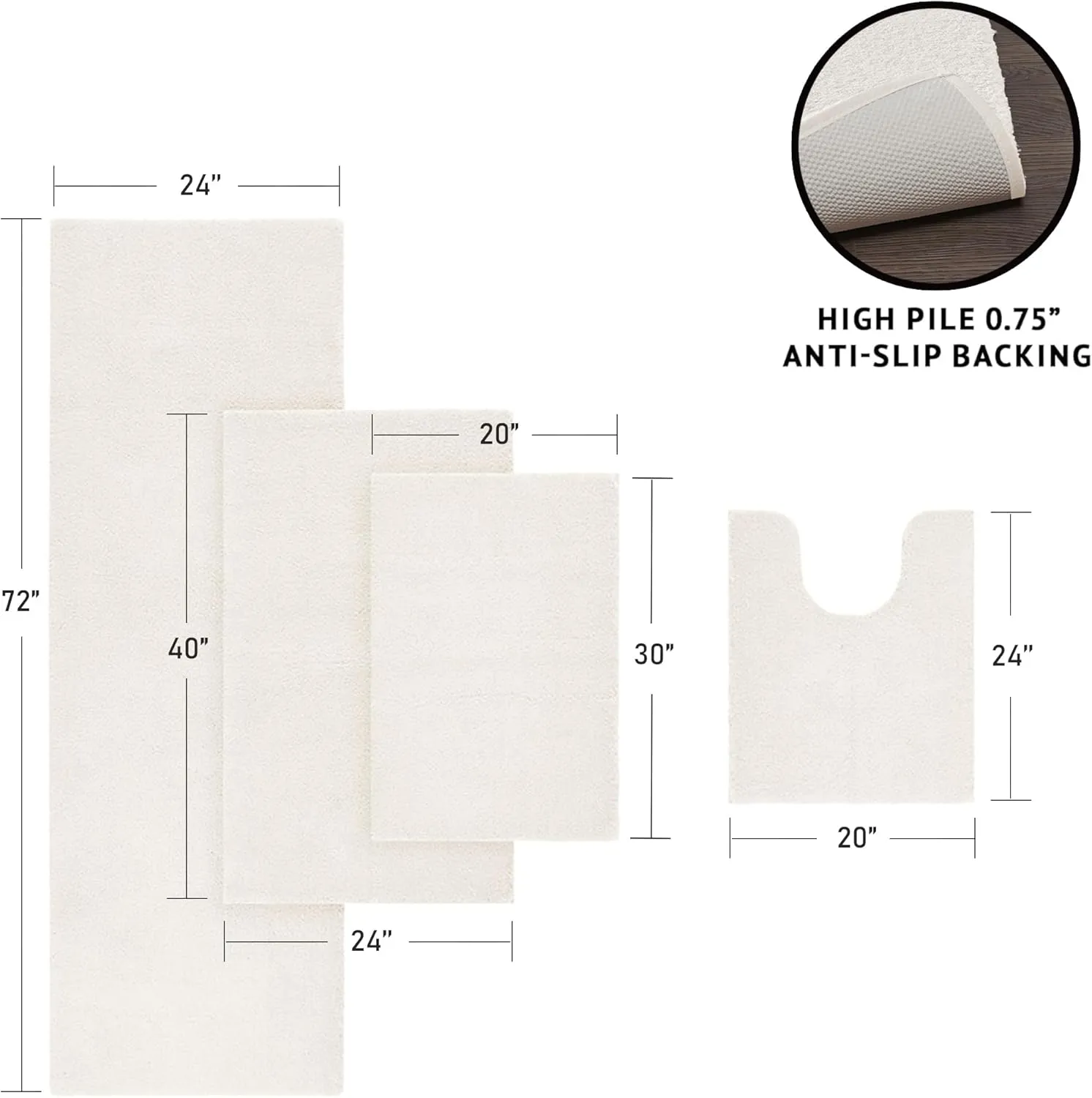 Madison Park Signature Non Slip, Luxrurious Plush Mat, Absorbent, Quick Dry, Spa Design Bath Room Décor Marshmallow Bathroom Rug, Contour, Ivory