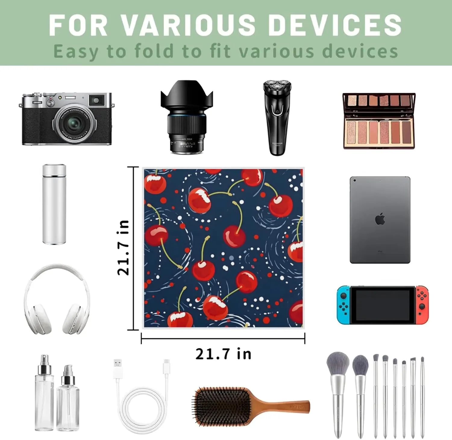 Magic Cosmetics Pouch Aesthetic Cherry Self-Adhesive Camera Cover Cloth Protective Foldable Makeup Bag for Lens Cat Makeup Bag 21.7x21.7