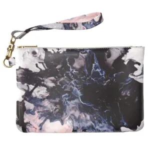 Makeup Bag 9.5 x 6 inch Blue Storage Cosmetic Abstract Art Black Purse Pouch Splash Present Paint Strap Accessories Ink Portable Organizer Design Print PU Leather Toiletry Zipper Travel Case