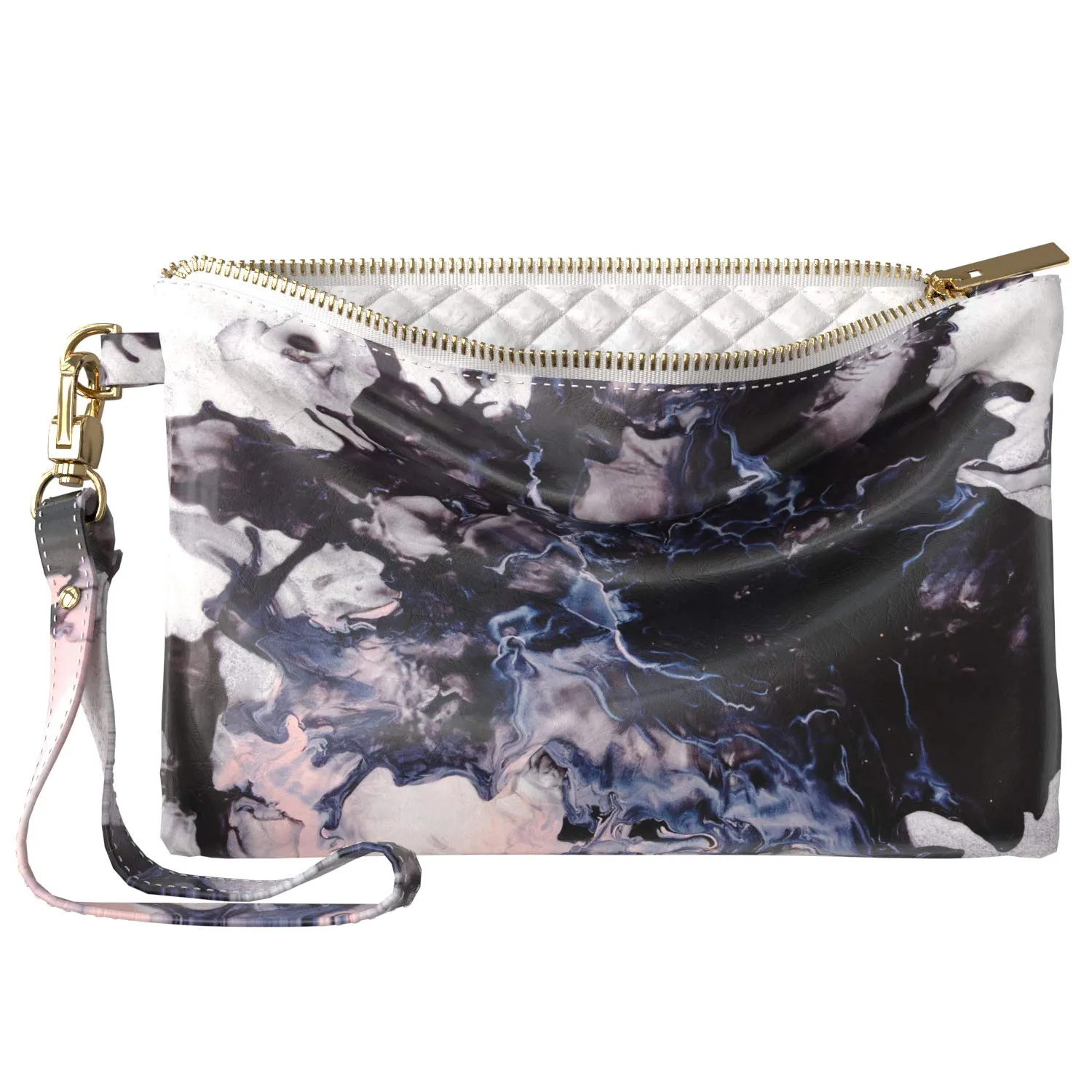 Makeup Bag 9.5 x 6 inch Blue Storage Cosmetic Abstract Art Black Purse Pouch Splash Present Paint Strap Accessories Ink Portable Organizer Design Print PU Leather Toiletry Zipper Travel Case