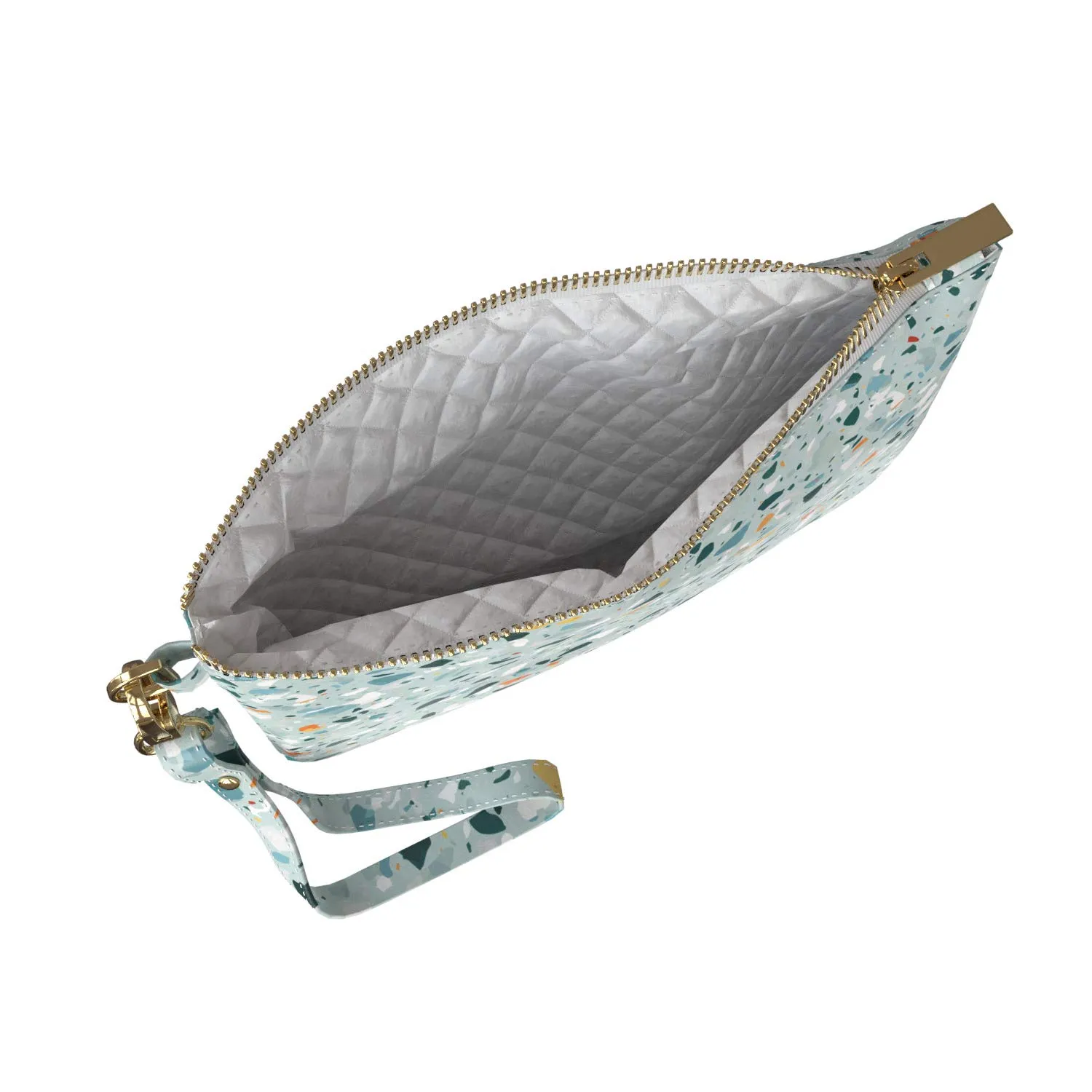 Makeup Bag 9.5 x 6 inch Mosaic Floor Granite Cosmetic Strap Accessories Terrazzo Storage Venetian Tiles Glam Print PU Leather Toiletry Zipper Travel Case Portable Organizer Design Purse Pouch