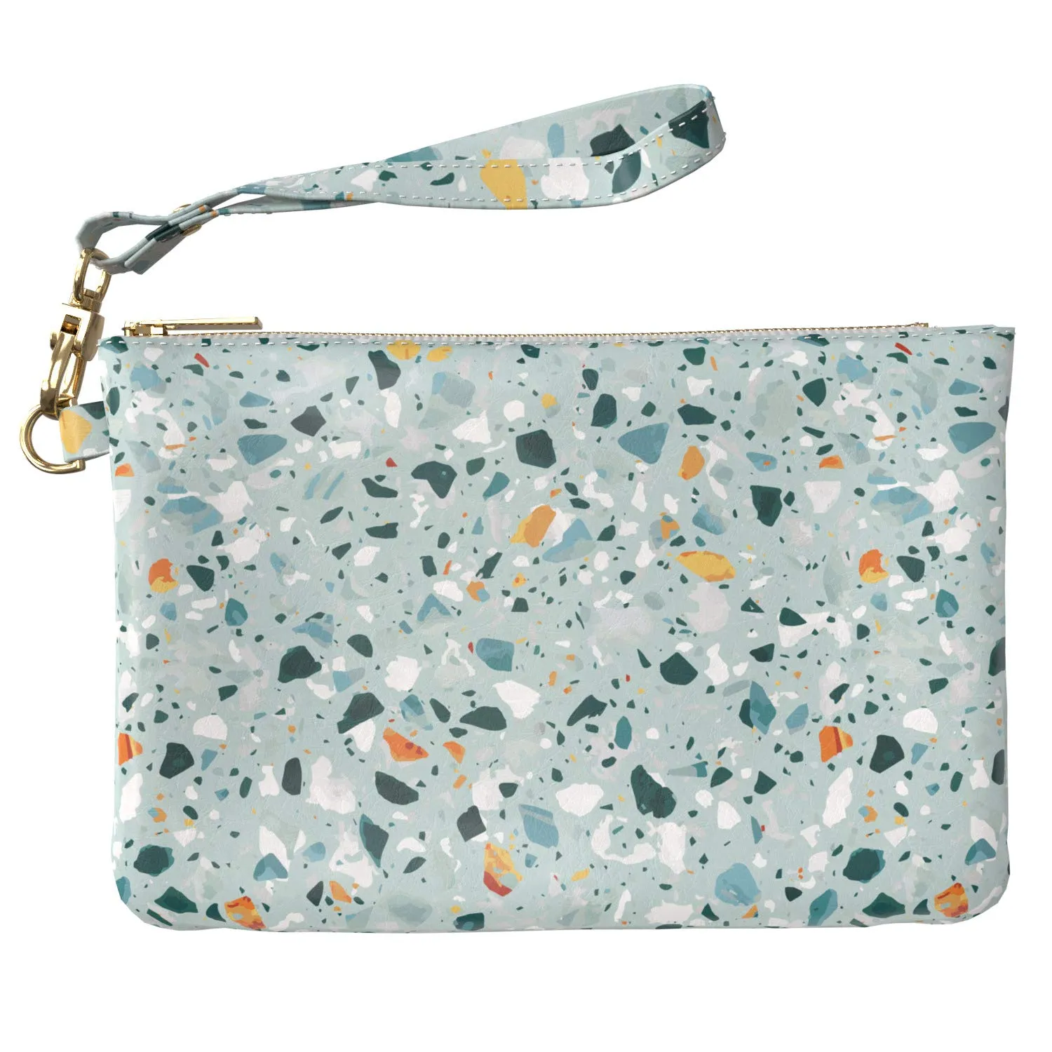 Makeup Bag 9.5 x 6 inch Mosaic Floor Granite Cosmetic Strap Accessories Terrazzo Storage Venetian Tiles Glam Print PU Leather Toiletry Zipper Travel Case Portable Organizer Design Purse Pouch