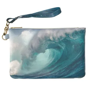 Makeup Bag 9.5 x 6 inch Ocean Tides Sea Cosmetic Blue Unique Purse Pouch Storage Portable Organizer Design Strap Accessories Surfing Print PU Leather Toiletry Zipper Travel Case Wave Nature