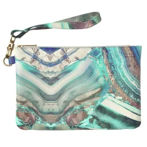 Makeup Bag 9.5 x 6 inch Portable Organizer Design Storage Trendy Cosmetic Marble Beautiful Texture Strap Accessories Agate Purse Pouch Stone Print PU Leather Toiletry Zipper Travel Case Teal