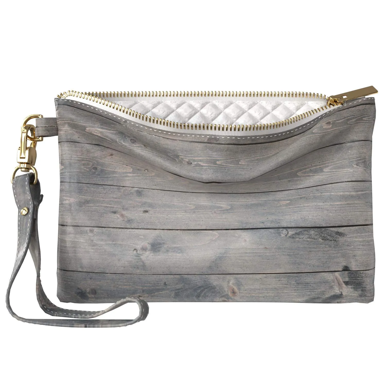 Makeup Bag 9.5 x 6 inch Print PU Leather Toiletry Zipper Travel Case Basic Storage Aesthetic Style Strap Accessories Cosmetic Wood Planks Purse Pouch Grain Old Grey Portable Organizer Design