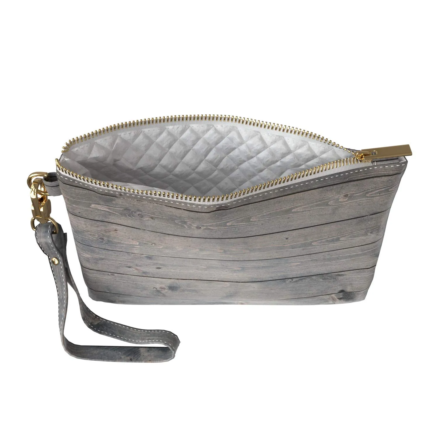 Makeup Bag 9.5 x 6 inch Print PU Leather Toiletry Zipper Travel Case Basic Storage Aesthetic Style Strap Accessories Cosmetic Wood Planks Purse Pouch Grain Old Grey Portable Organizer Design
