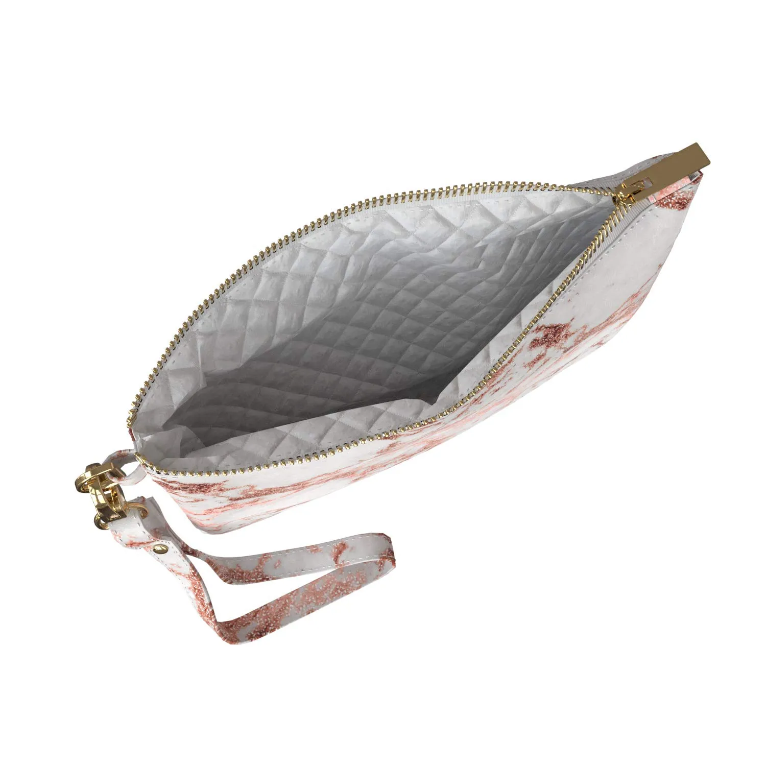 Makeup Bag 9.5 x 6 inch Strap Accessories Bronze Marble Glam Print PU Leather Toiletry Zipper Travel Case Stone Storage Purse Pouch Portable Organizer Design Abstract Cosmetic Pattern Stylish