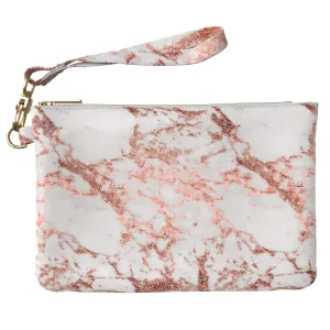 Makeup Bag 9.5 x 6 inch Strap Accessories Bronze Marble Glam Print PU Leather Toiletry Zipper Travel Case Stone Storage Purse Pouch Portable Organizer Design Abstract Cosmetic Pattern Stylish