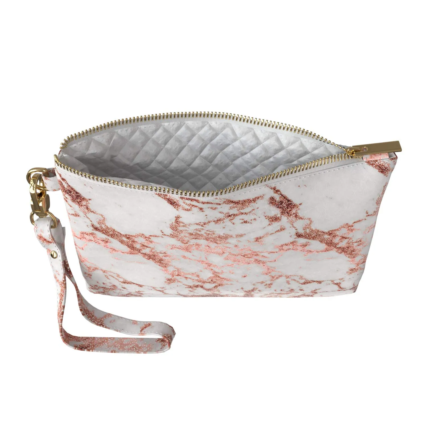 Makeup Bag 9.5 x 6 inch Strap Accessories Bronze Marble Glam Print PU Leather Toiletry Zipper Travel Case Stone Storage Purse Pouch Portable Organizer Design Abstract Cosmetic Pattern Stylish