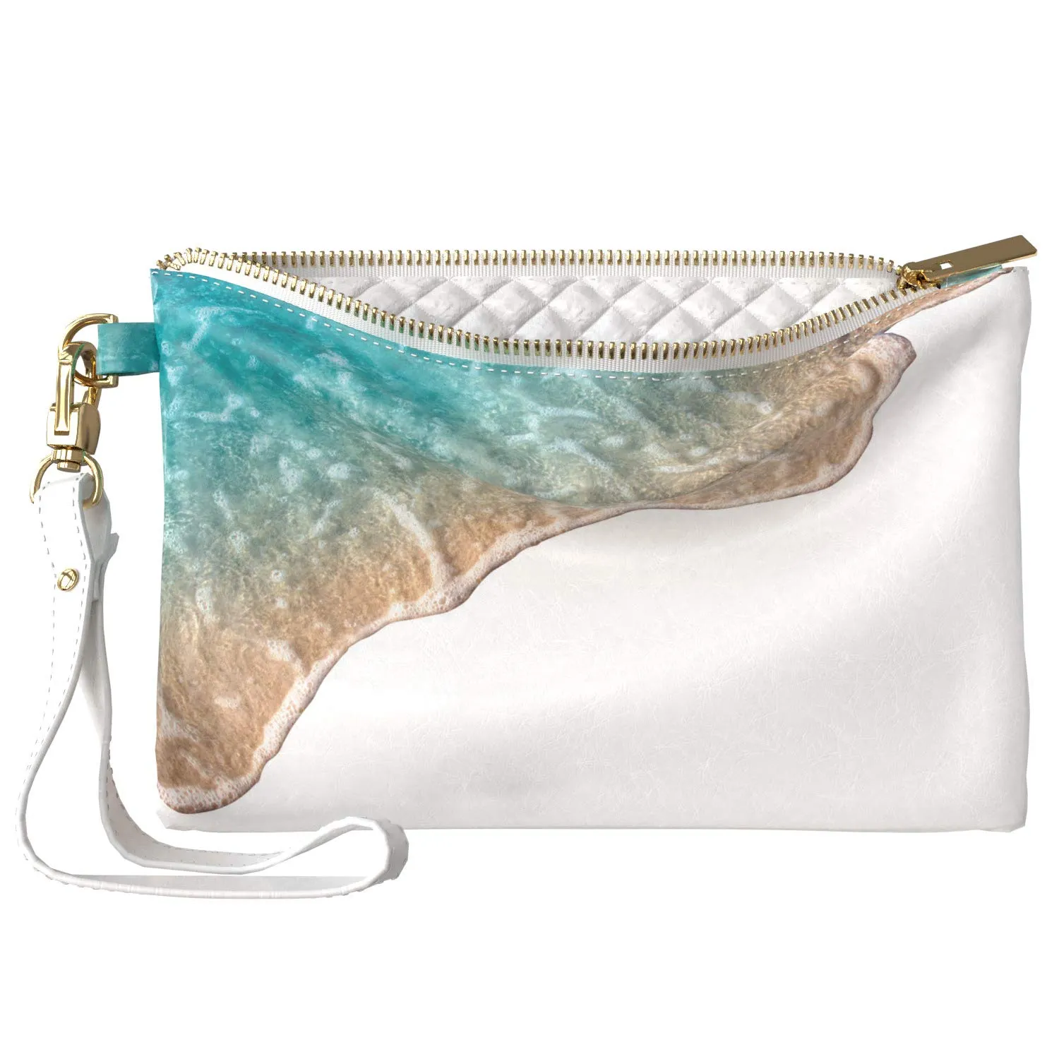 Makeup Bag 9.5 x 6 inch Strap Accessories New Cosmetic Storage Wave Ocean Beach Print PU Leather Toiletry Zipper Travel Case Beautiful Purse Pouch Portable Organizer Design Summer Tides Nature