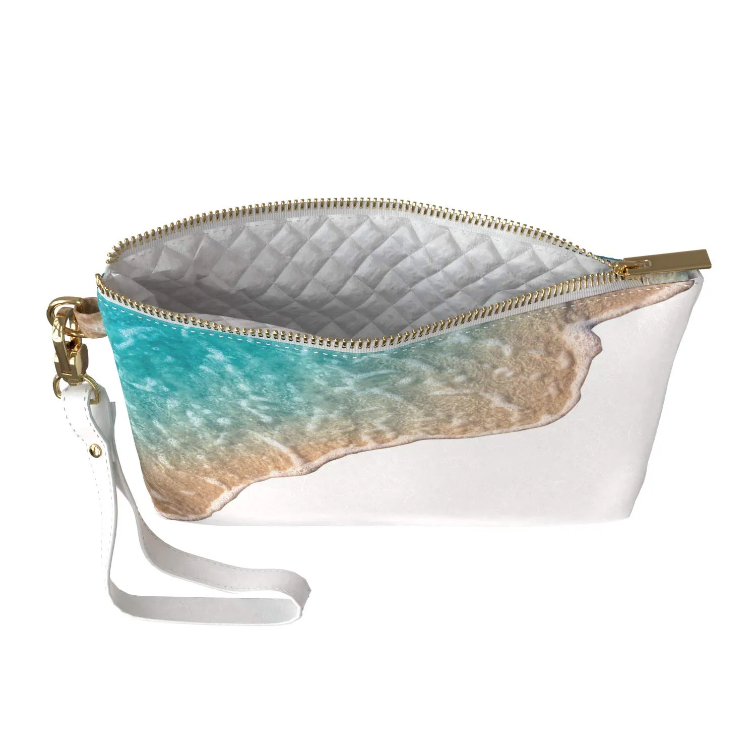 Makeup Bag 9.5 x 6 inch Strap Accessories New Cosmetic Storage Wave Ocean Beach Print PU Leather Toiletry Zipper Travel Case Beautiful Purse Pouch Portable Organizer Design Summer Tides Nature