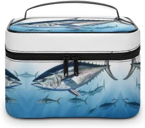 Makeup Bag Bluefin Tuna Thunnus Printed Large Capacity Travel Make Up Bag for Cosmetics Vertical Storage Water-Resistant Leather Toiletry Organizer Skincare Makeup Organizer Bag