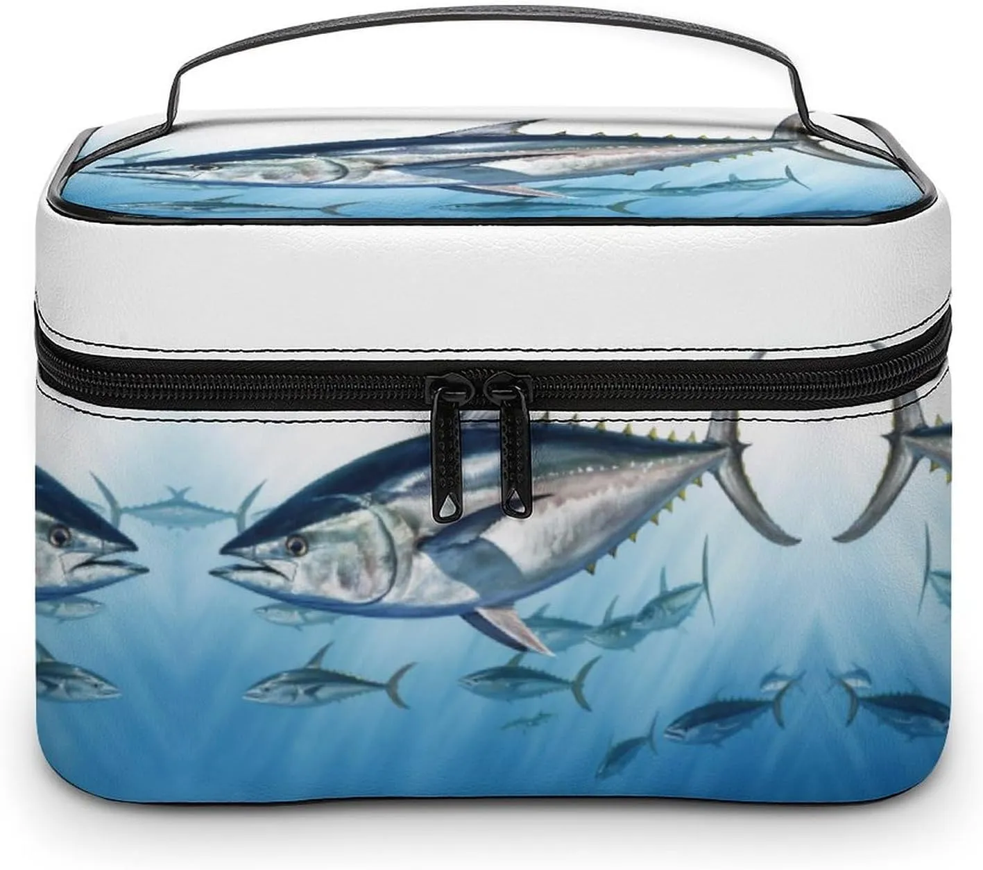Makeup Bag Bluefin Tuna Thunnus Printed Large Capacity Travel Make Up Bag for Cosmetics Vertical Storage Water-Resistant Leather Toiletry Organizer Skincare Makeup Organizer Bag