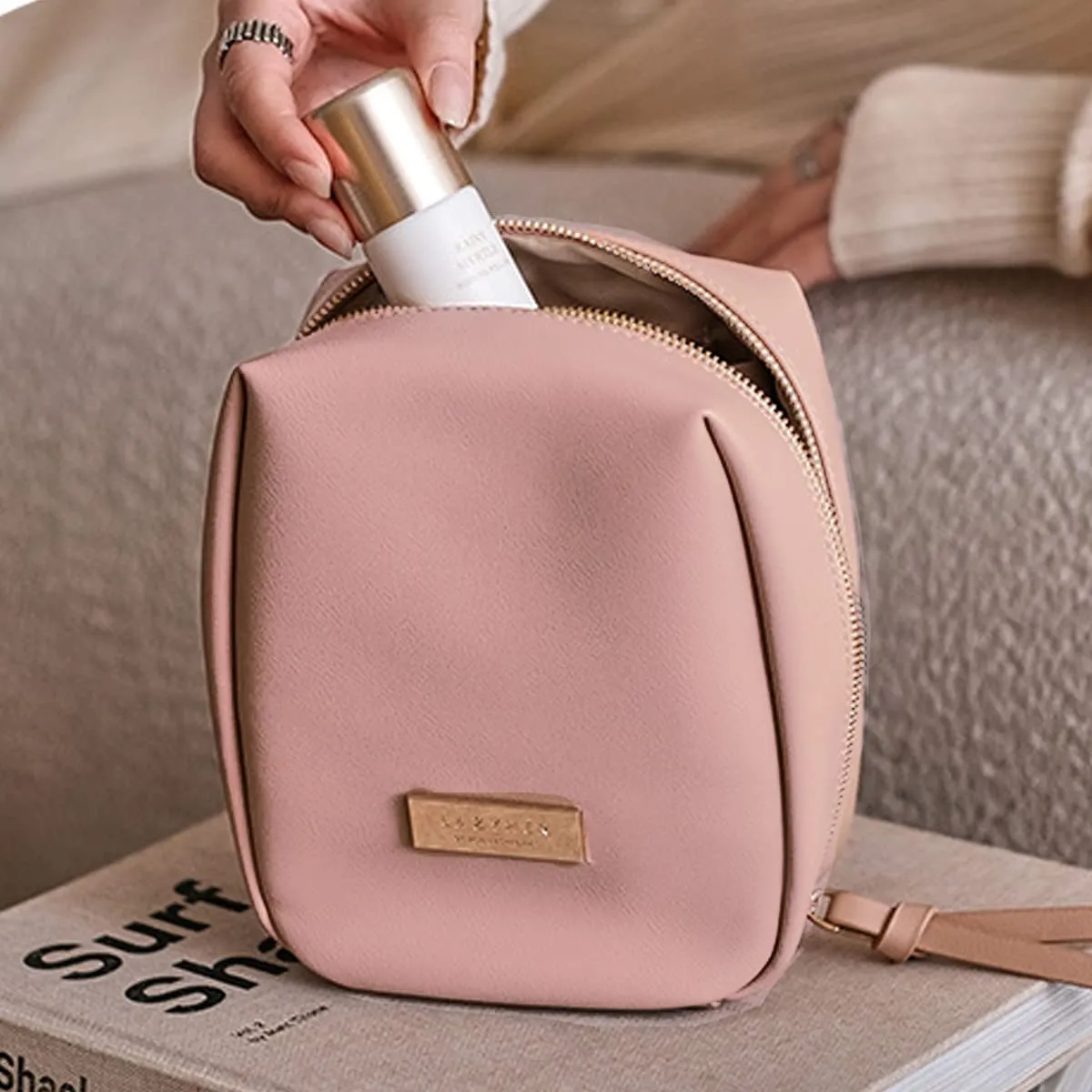 Makeup Bag for Women with Large Capacity Cosmetic Bag and High-End Double-Layer Cosmetics Storage Bag with Compartment Travel Makeup Bag (Pink)