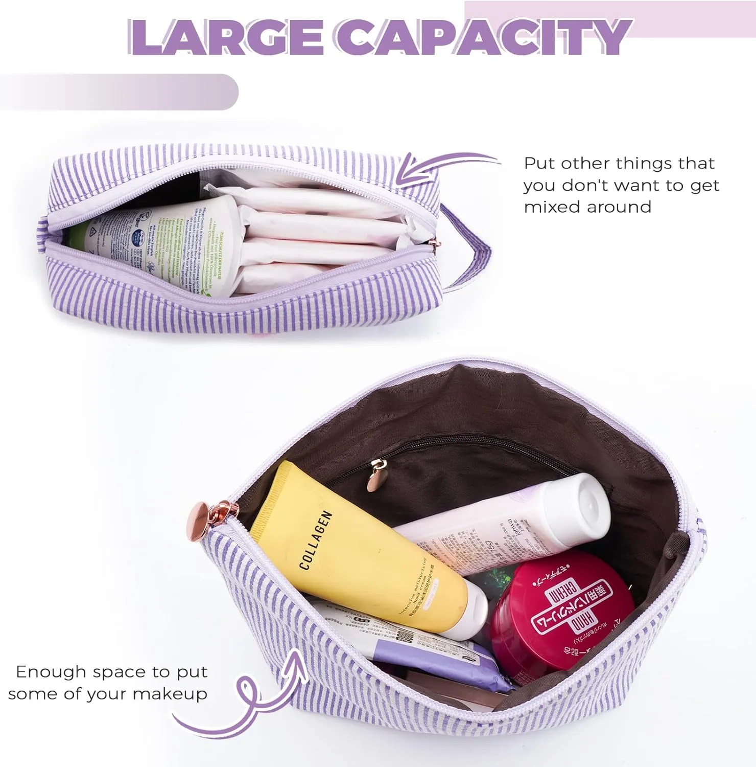 Makeup Bag Set Initials Cosmetic Bag,Birthday Gifts for 10 11 12 13 14 15 16 17 18 Years Old Girl Girlfriend Teen Girls Gift Trendy Stuff Personalized Toiletry Bag Travel - Lavender,A